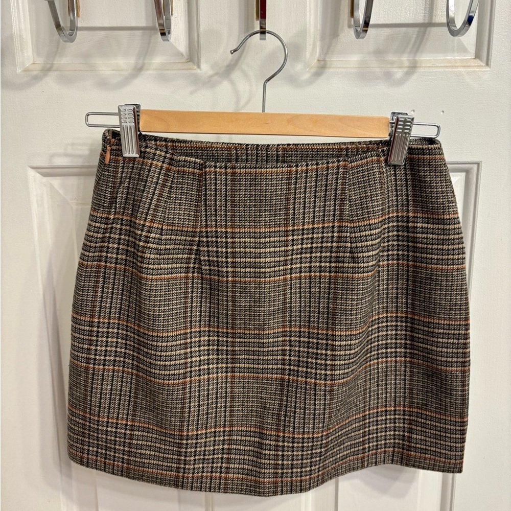 Dynamite Checkered Mini Skirt in Brown and Tan
